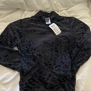 velour mock turtle neck leopard print top